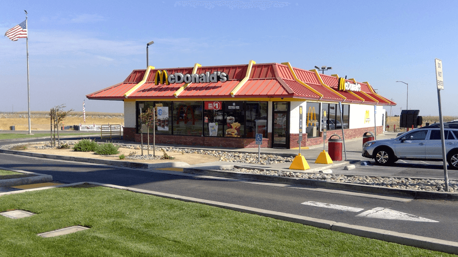 Outdoor image of McDonalds showing the main entrance.